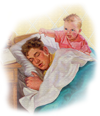 Baby About To Daddy's Hair Joyful226 - Vintage Father And Son (335x400), Png Download