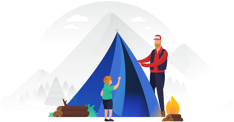 Premium Father And Son Putting Up A Tent Illustration - Illustration (1013x450), Png Download