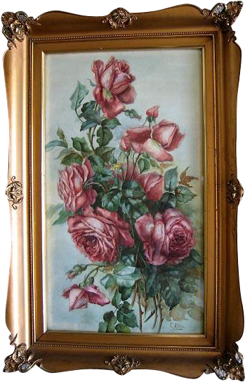 Antique Cabbage Roses Watercolor Painting Signed Fancy - Picture Frame (543x543), Png Download