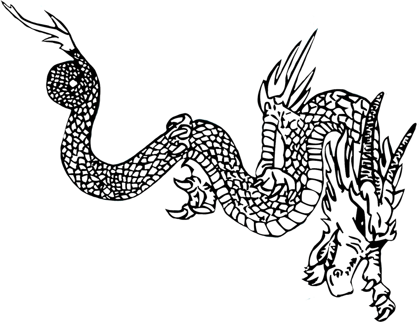 Silhouette Of Fire Breathing Dragon - Dragan In White And Black (886x693), Png Download