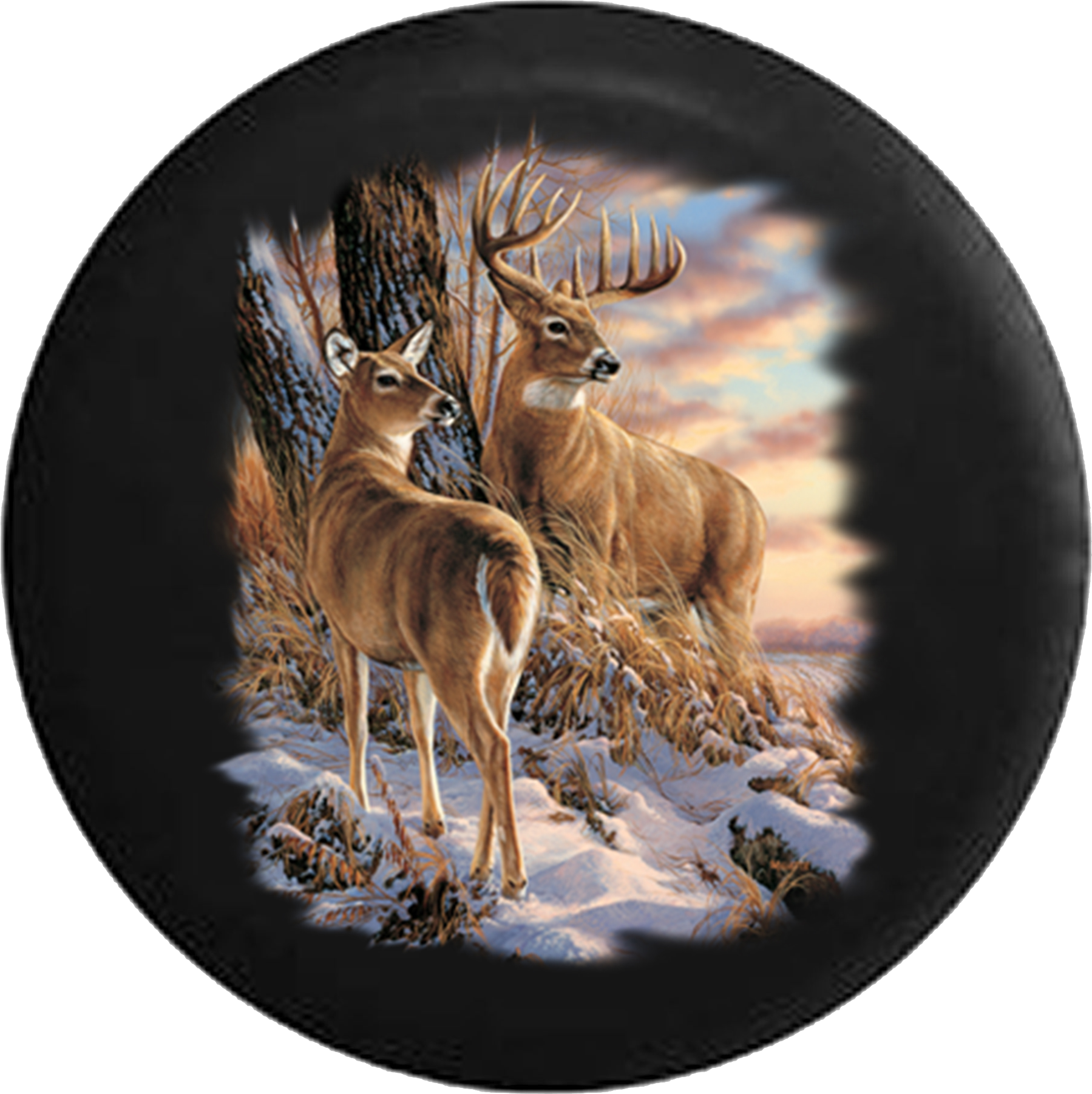 Deer Buck And Doe Winter Scene Big Antlers Jeep Camper - Forest Deer 5d Diy Diamond Painting Cross Stitch Diamond (1799x1802), Png Download