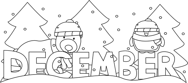 Black And White Month Of December Winter Scene - December Clip Art Black And White (600x265), Png Download
