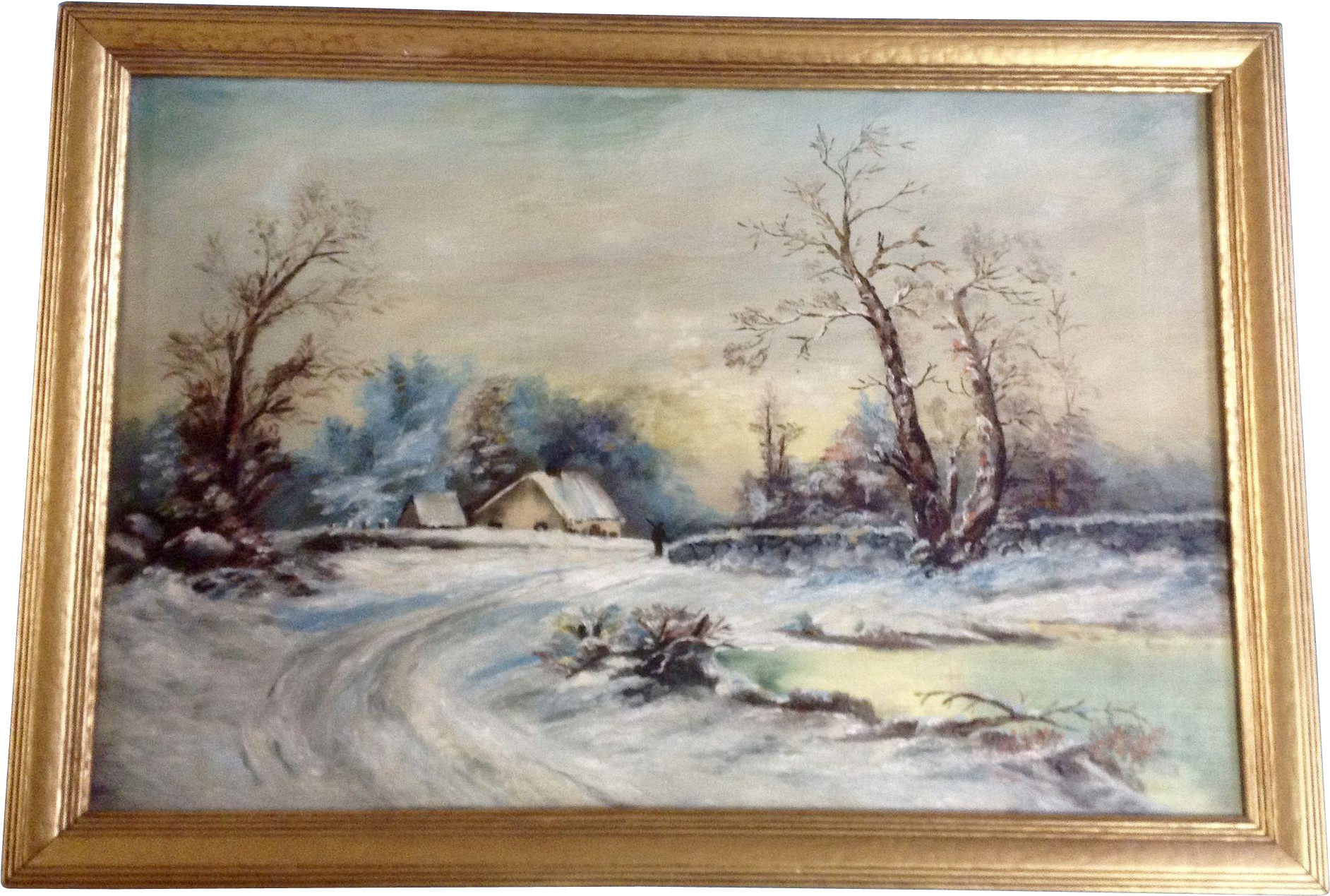Larmer, Old Oil Painting On Canvas Winter Scene With - Stretcher Bar (1883x1883), Png Download