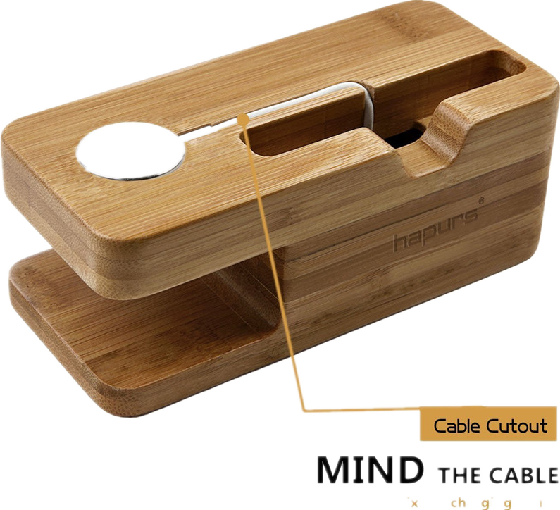 Apple Watch Stand, Hapurs Iwatch Bamboo Wood Charging - Samsung Phone And Watch Charger Station (795x724), Png Download