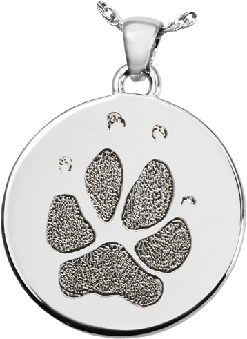 Paw Print Necklace - Pawprint Round Solid 14k Gold Pet Cremation Necklace (500x500), Png Download
