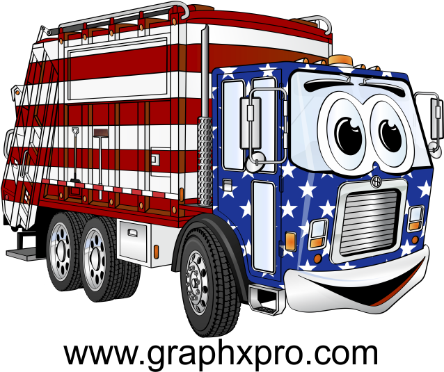 Red White Blue Garbage Truck Cartoon - Garbage Truck Cartoon (735x554), Png Download