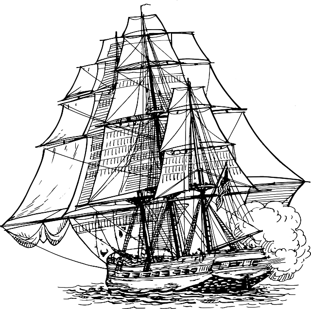 Masts And Sails Vector Graphic - Frigate Drawing (640x636), Png Download