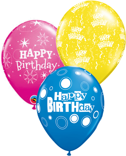 3 Birthday Latex Balloons - Qualatex 11 Inch Blue Latex Balloon - Birthday Sparkle (591x675), Png Download
