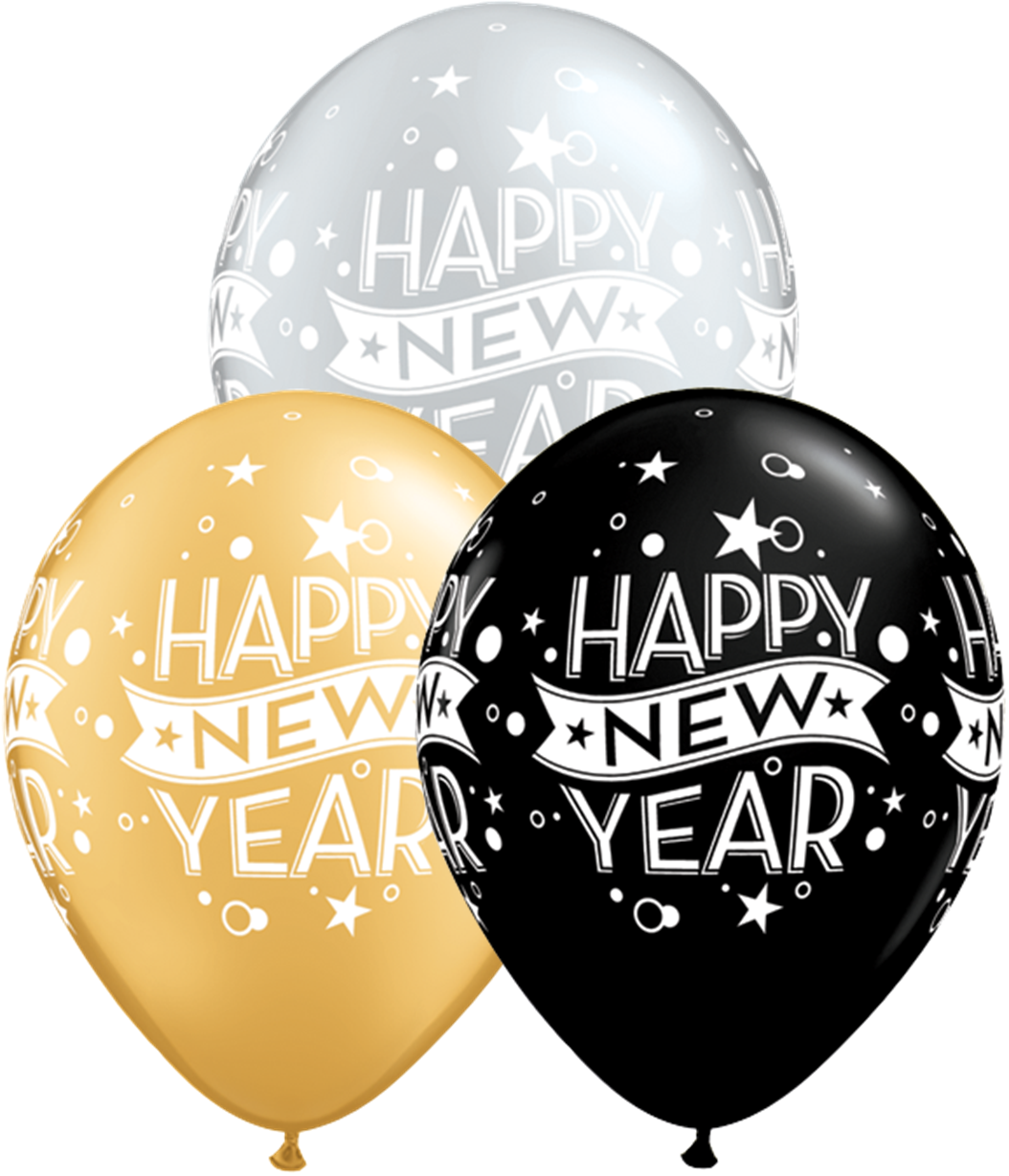 11" New Year Confetti Dots Assorted Latex Balloons - Happy New Year Black Latex Balloons 6s (1054x1229), Png Download