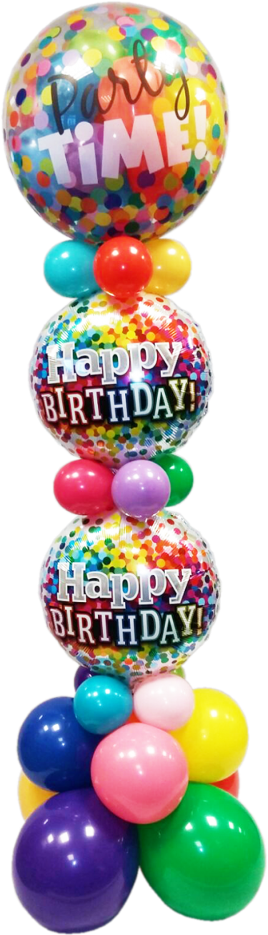 Party Time Gumball Confetti Tower - 18" Happy Birthday Birthday Rainbow Confetti - Mylar (600x1348), Png Download