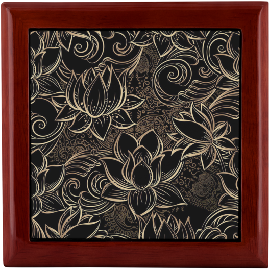 Golden Flower Jewelry Box - Black And Gold Lotus Background Free (600x600), Png Download