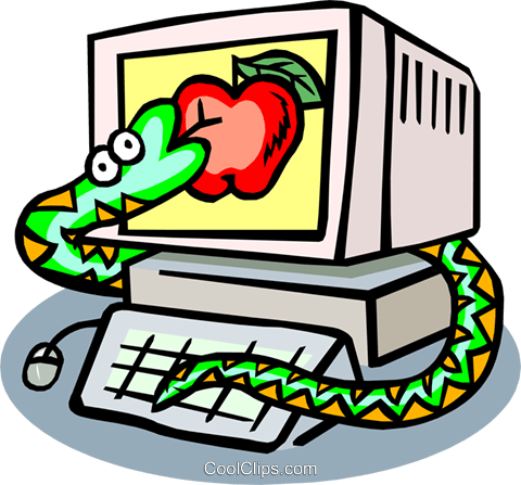 Snake Apple And Computer Royalty Free Vector Clip Art - Illustration (480x447), Png Download