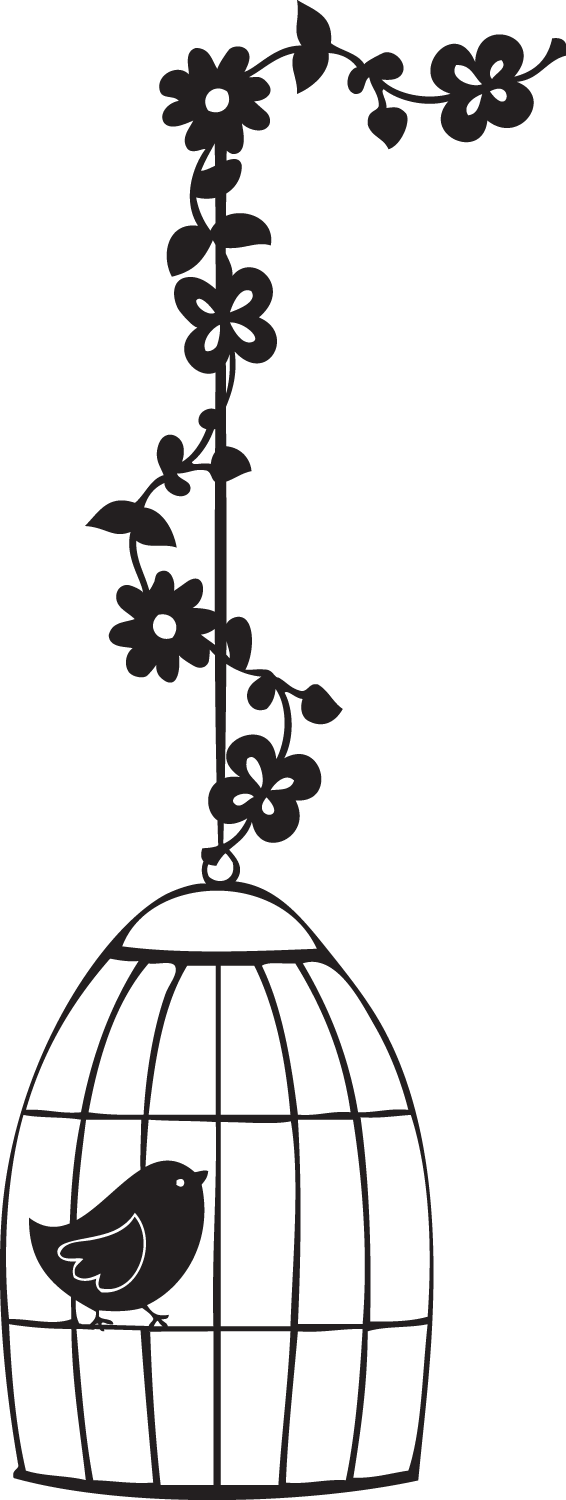 Silueta Jaula De Pájaro Con Flores - Jaula Con Pajarito Png (566x1500), Png Download
