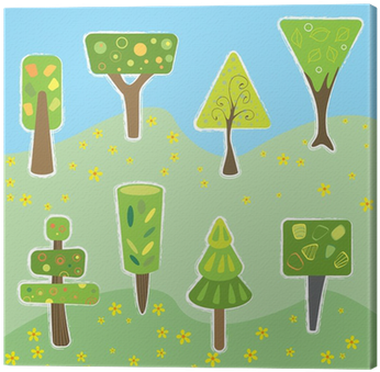 Cuadro En Lienzo Árboles De Dibujos Animados De Estilo - Drawing (400x400), Png Download