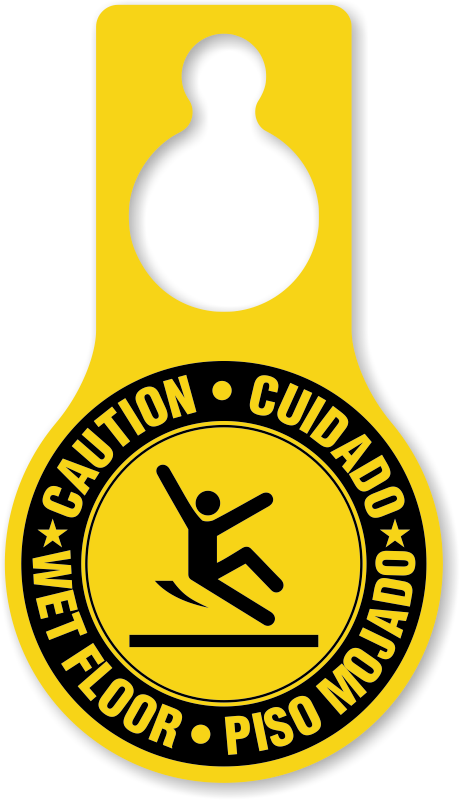Caution Wet Floor Bilingual Door Hang Tag - Captain Sensible Crass Record (460x800), Png Download