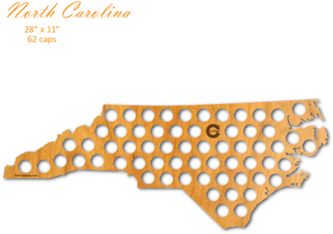 Beer Cap Maps Are Laser Cut Plywood Maps Of Your State - North Carolina Beer Cap Map (500x500), Png Download