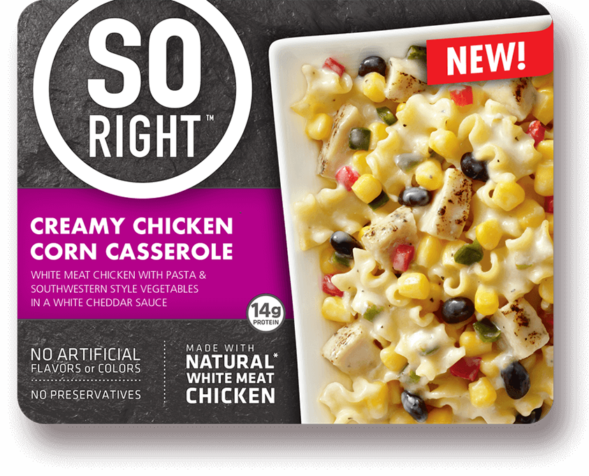 All White Meat Chicken With Pasta And A Vegetable Mix - So Right Creamy Chicken Corn Casserole (843x681), Png Download