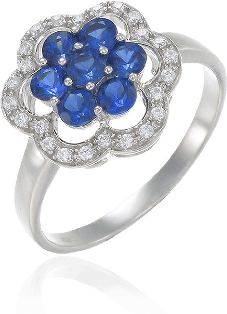Blue Sapphire Scalloped Edge Ring - Ring With Sapphire And Diamond (750x750), Png Download