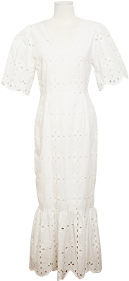 Scalloped Edge Eyelet Detail Maxi Dress By Stylenanda - Gown (450x450), Png Download