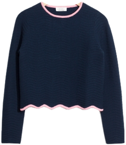 Pull Bleu Et Rose Scallop Edge - Cardigan (450x515), Png Download
