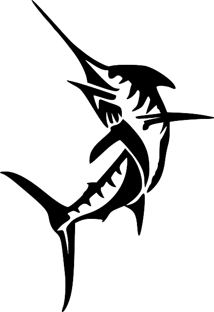 Swordfish, Fish, Marine, Sea, Ocean, Animal, Fishing - Marlin Clipart Black And White (439x640), Png Download