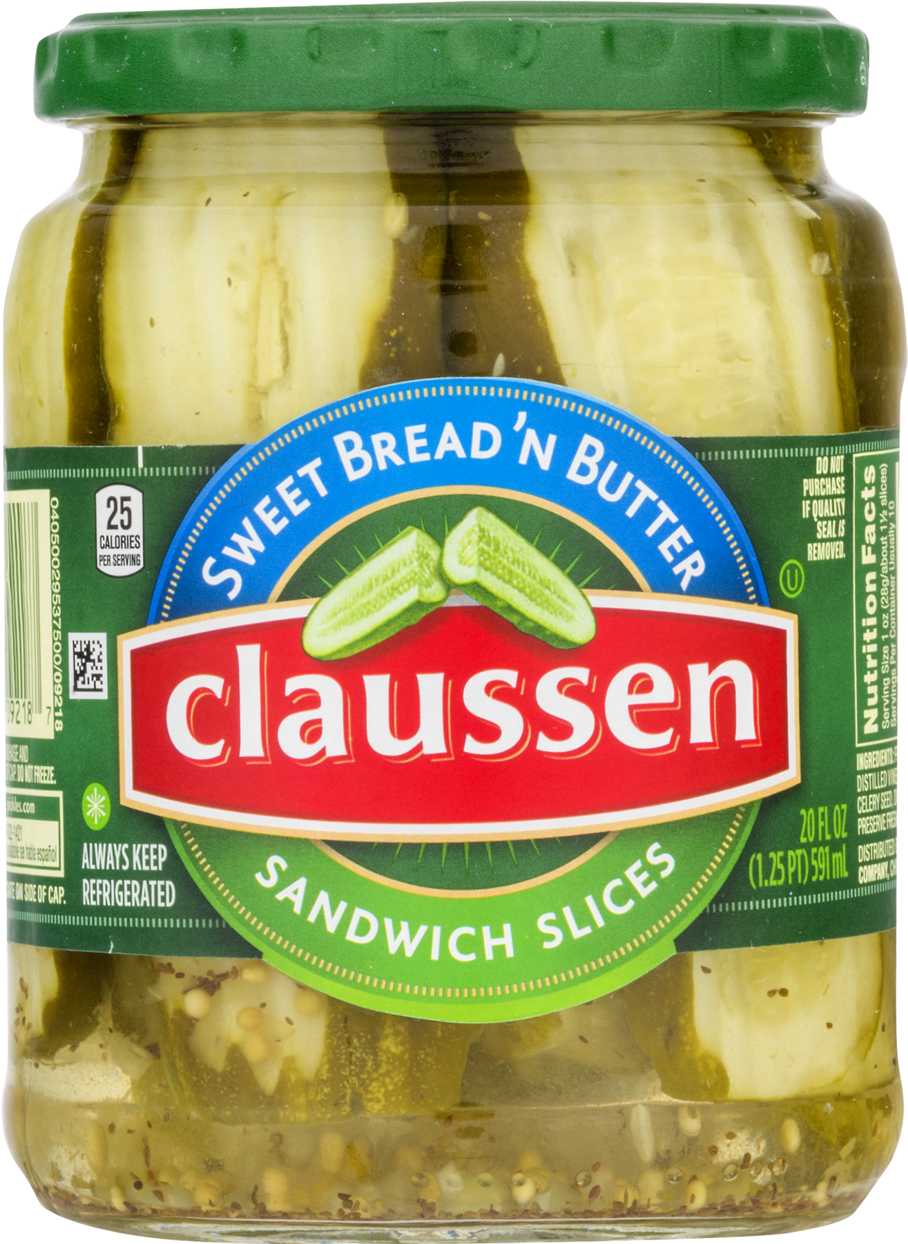 Claussen Sweet Bread 'n Butter Pickle Sandwich Slices, - Claussen Sweet Bread 'n Butter Sandwich Slices - 20 (1800x1800), Png Download