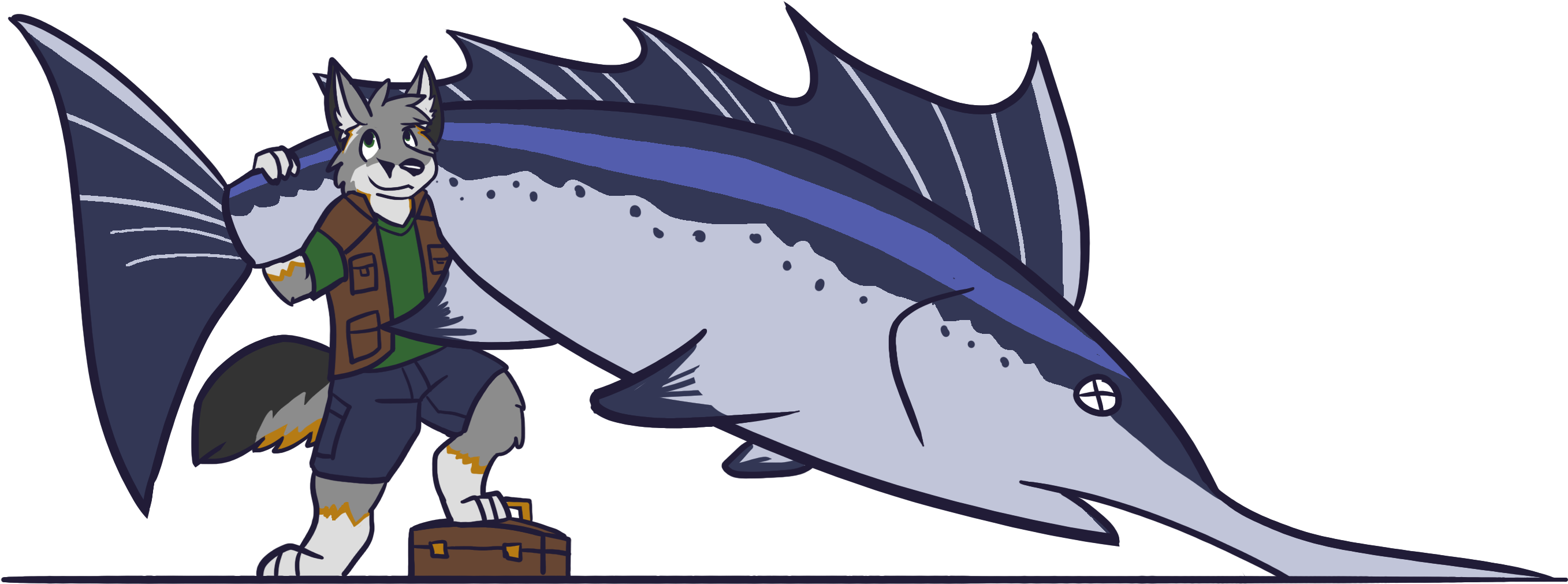 A Big Sword-fish - Cartoon (2800x1217), Png Download