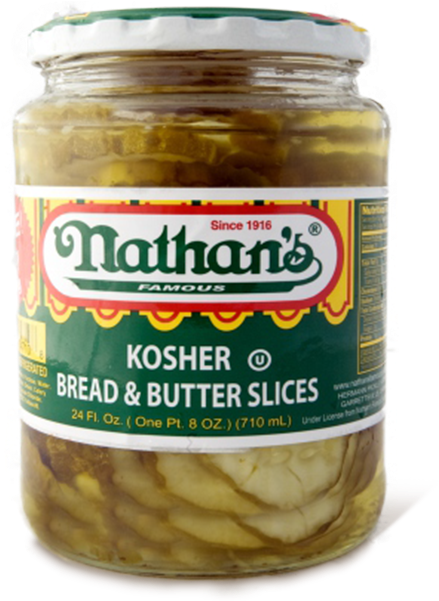 Kosher Bread Butter Slices - Nathans Pickles, Half Sour, New York - 32 Fl Oz (494x600), Png Download