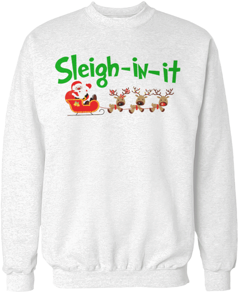 Sleigh In It Unisex Sweatshirt - Sleigh In It - Christmas Raglan / White/green / M (600x600), Png Download