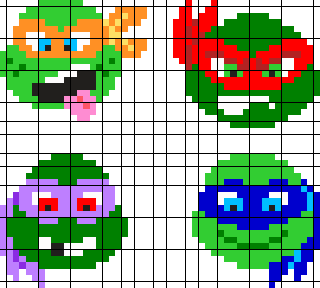 Teenage Mutant Ninja Turtles - Hama Beads Ninja Turtles (1051x946), Png Download