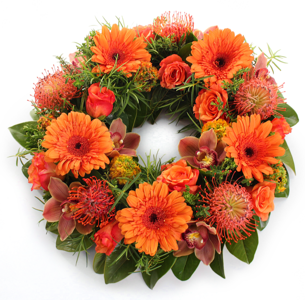 Orange Funeral Wreath - Bouquet (609x600), Png Download