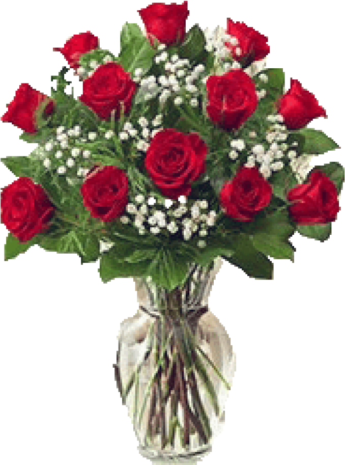 Dozen Roses With Baby's Breath (926x926), Png Download