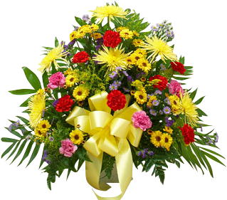 Traditional Sympathy Basket In Bright Colors In Houston, - Heartfelt Tribute Bright Floor Basket Arrangement - (345x378), Png Download