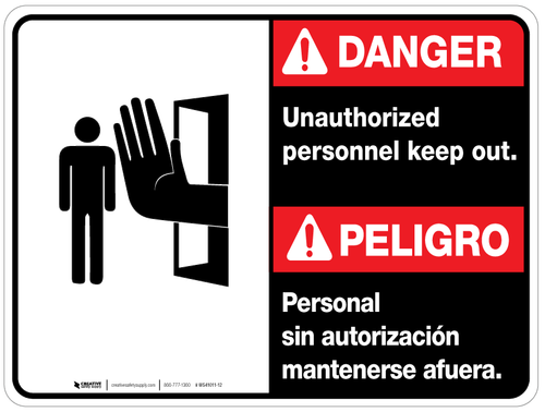 Bilingual Danger Unauthorized Personnel Keep Out Wall (500x378), Png Download
