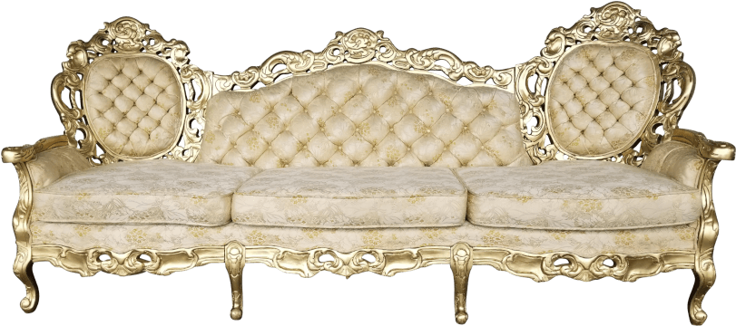 Baroque Cream & Gold Tufted Sofa - Couch (900x399), Png Download