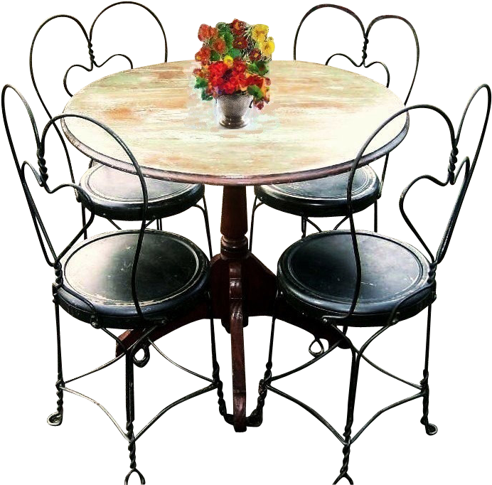 Vintage Early 190039s Bistro Set French Country Cafe - Tables And Chairs Transparent Background (691x691), Png Download