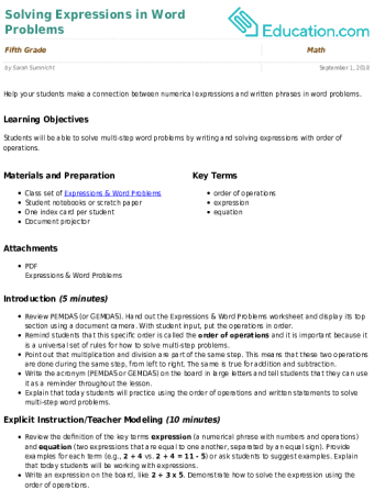 Order Of Operations And Use Of Parentheses Lesson Plans - Level Reading For 2nd Grade (340x446), Png Download