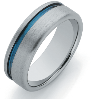 Titanium Sanded Finish And Blue Groove Band - Mia Bella Jewellery (350x350), Png Download
