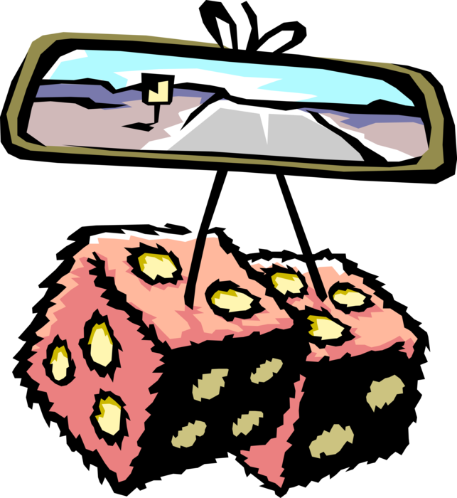 Vector Illustration Of Dice And Rear View Mirror In - Rear View Mirror Clip Art (643x700), Png Download