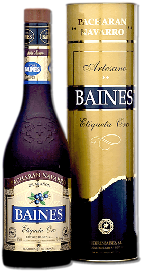 Spanish Favorite Digestif Drink From Navarre - Pacharan Etiqueta Oro Baines (325x560), Png Download