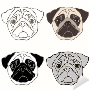 Vector Set Of Pug's Face - Pug Face Drawing (400x400), Png Download