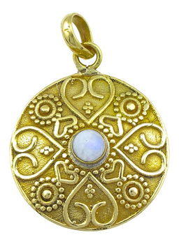 Colgante De Bronce De Piedra De Luna Núcleo Blanco - Brass Pendant Moonstone White Heart Stone Circles Golden (256x350), Png Download