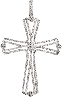 Dije Cruz Con Cadena, En Oro Blanco 14k Con Diamantes - Dije De Cruz Png (405x550), Png Download