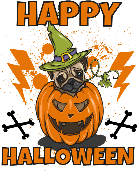 Halloween Pug - Bunapashop Cute Pug Pumpkin Halloween T-shirt Awesome (600x757), Png Download