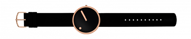 40 Mm Black/polished Rose Gold - Picto Black Dial Steel Mesh Band Medium Watch 43370-1020 (650x279), Png Download