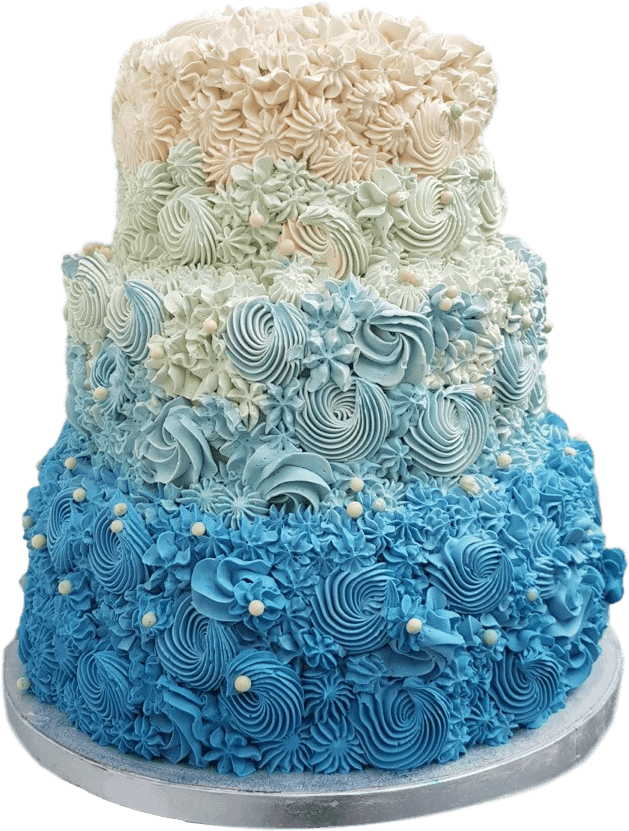Ombré Blue Buttercream Swirl Wedding Cake - Cake (1136x1136), Png Download