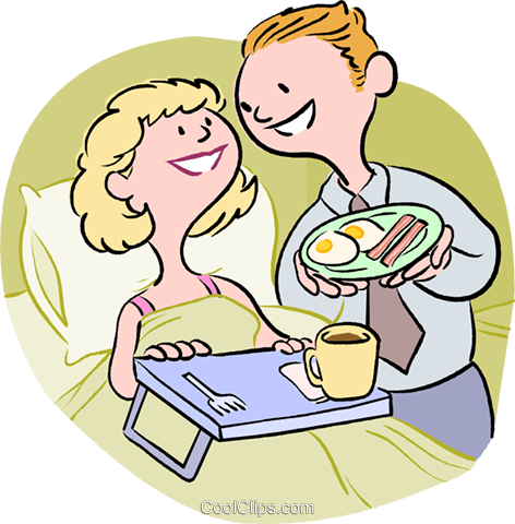 Husband Serving Wife Breakfast In Bed Royalty Free - Breakfast In Bed Cartoon (472x480), Png Download
