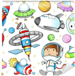 Outer Space Spaceships And Astronaut Vector Set Wall - Little Spaceships And Littler Aliens Coloring Book (400x400), Png Download