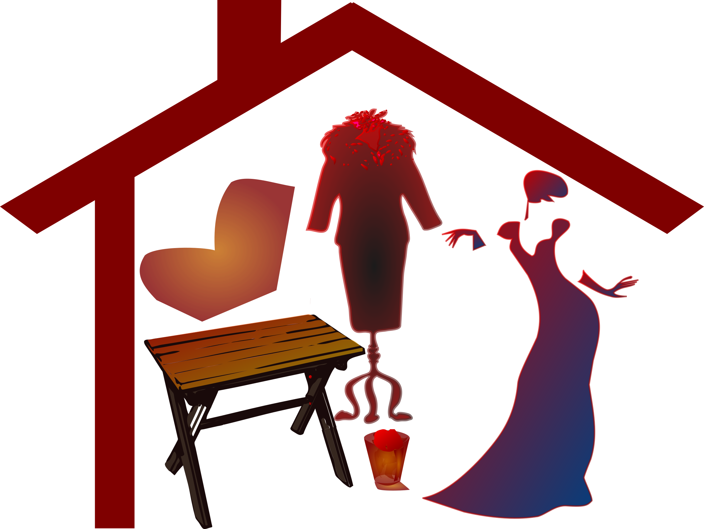 House Roof Bice Vintage Clip Art Royalty Free Library - Woman In Dress Silhouette (2400x1804), Png Download