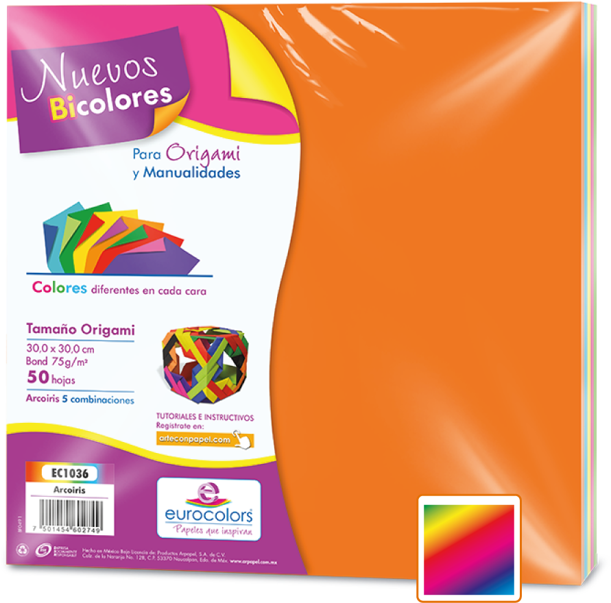 Paquete De 50 Hojas De Papel Eurocolors Bicolor Arcoíris - Paper (1000x1000), Png Download